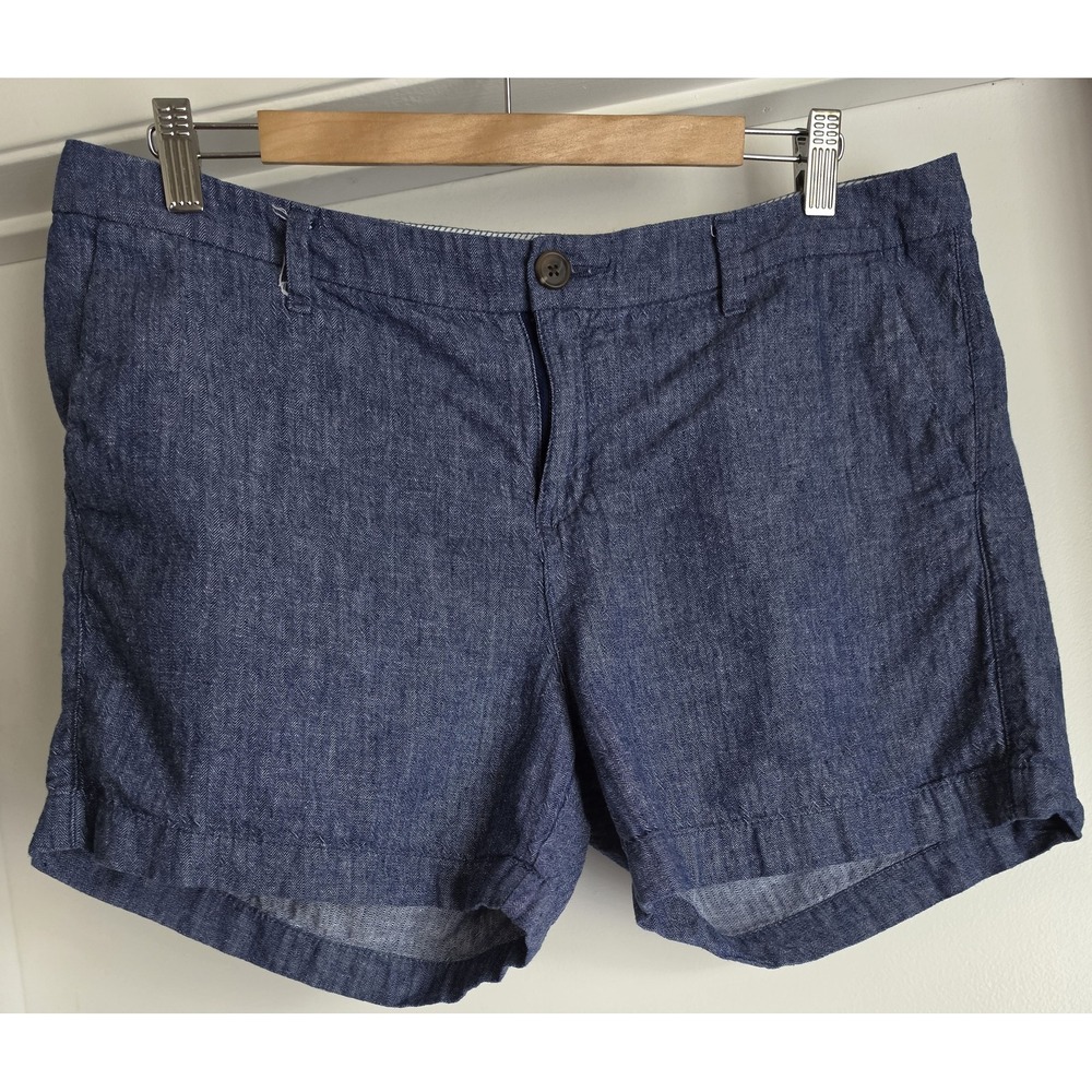 Old Navy Women's Bermuda Shorts Size 12 Casual Blue Herringbone Linen Cotton